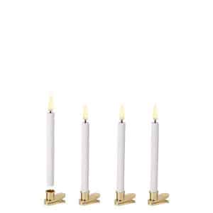 UYUNI LED 4-pak Juletræslys m. 3D flamme & guld-klips 14 cm (Nordic White)